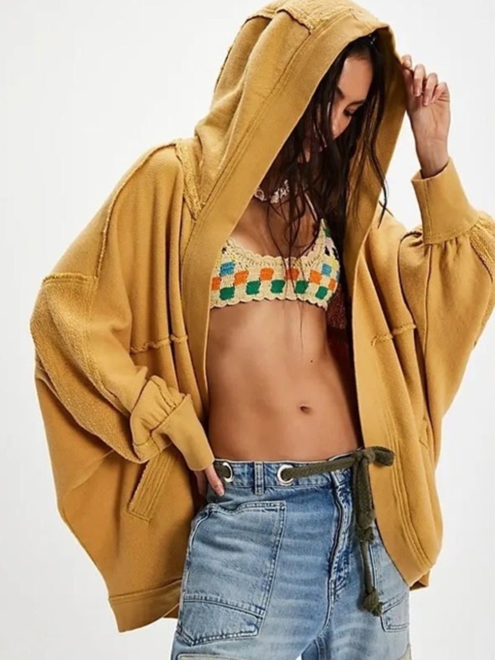 Free People WeThe Free Forever Yours Cardi Sunflower Yellow Oversized Hoodie NWT
